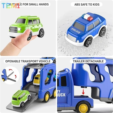 Temi 5 Trong 1 Diecast Carrier Xe Tải Đồ Chơi Gara Ô Tô Di Động Ô Tô Kỹ Thuật Xe Máy Xúc Xe Mô Hình 9