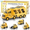 Temi 5 Trong 1 Diecast Carrier Xe Tải Đồ Chơi Gara Ô Tô Di Động Ô Tô Kỹ Thuật Xe Máy Xúc Xe Mô Hình 10