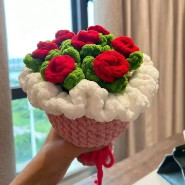 [Thành phẩm] Hoa hướng dương Hoa hồng Handmade Bó hoa móc tay đan Quà tặng Tết Nguyên Đán 2