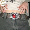 Thắt lưng nữ Gothic Punk Y2K kim loại màu đào, họa tiết trái tim và bulê phụ kiện cho jeans
