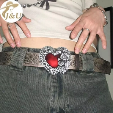Thắt lưng nữ Gothic Punk Y2K kim loại màu đào, họa tiết trái tim và bulê phụ kiện cho jeans