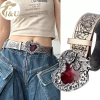 Thắt lưng nữ Gothic Punk Y2K kim loại màu đào, họa tiết trái tim và bulê phụ kiện cho jeans 3