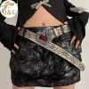 Thắt lưng nữ Gothic Punk Y2K kim loại màu đào, họa tiết trái tim và bulê phụ kiện cho jeans 4