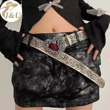 Thắt lưng nữ Gothic Punk Y2K kim loại màu đào, họa tiết trái tim và bulê phụ kiện cho jeans