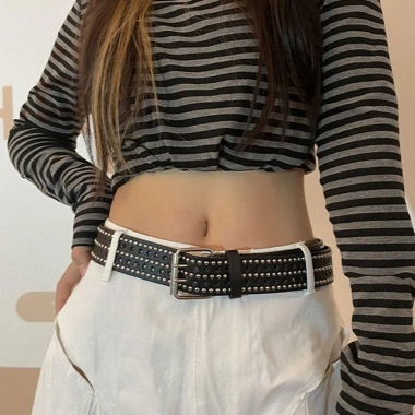 Thắt Lưng Nữ Punk Đinh Tán Kim Loại và Khóa Điều Chỉnh, Da PU Ngôi Sao 2 Grommet 2
