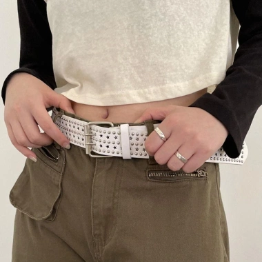 Thắt Lưng Nữ Punk Đinh Tán Kim Loại và Khóa Điều Chỉnh, Da PU Ngôi Sao 2 Grommet 7