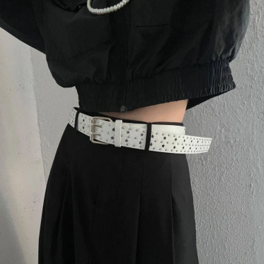 Thắt Lưng Nữ Punk Đinh Tán Kim Loại và Khóa Điều Chỉnh, Da PU Ngôi Sao 2 Grommet 8