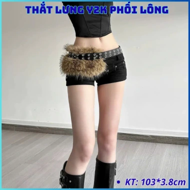 Thắt lưng Y2K nam nữ giá rẻ 58k - Bản to phối lông dây đai hai hàng lỗ thời trang OLL395 2