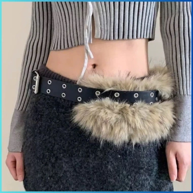 Thắt lưng Y2K nam nữ giá rẻ 58k - Bản to phối lông dây đai hai hàng lỗ thời trang OLL395 6