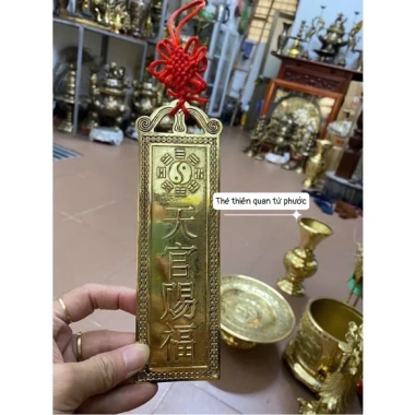 thẻ bài thiên quang tứ phúc ,kim bài Thiên quan tứ Phước, bằng đồng kèm dây treo cát tường 4