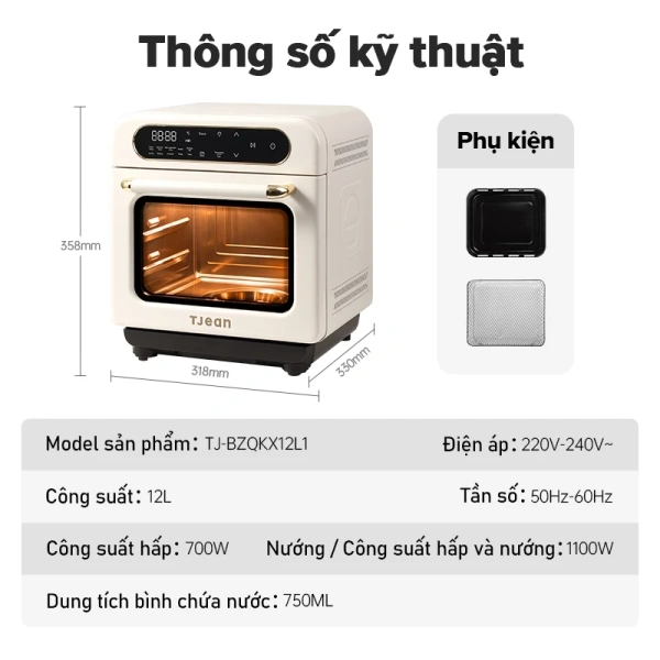 Hình ảnh sản phẩm TJean Nồi chiên không dầu 12L Steam Oven đa chế độ - Nấu nhanh, ăn sạch, 3.8 triệu
