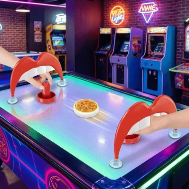 Trò chơi bảng khúc côn cầu trên băng PERRY, Trò chơi khúc côn cầu Pizza nhịp độ nhanh, Chủ đề đói Kích thước máy tính để bàn dựa trên kỹ năng Đẩy hành động Đồ chơi khúc côn cầu trên băng Tập hợp gia đình 9