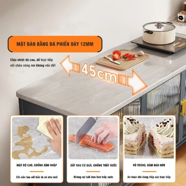 Tủ Bếp Thông Minh Chất Liệu Thép Carbon Cao Cấp Mặt Bàn Bằng Đá Tự Nhiên Chịu Nhiệt 1000°C 9