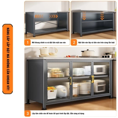 Tủ Bếp Thông Minh Chất Liệu Thép Carbon Cao Cấp Mặt Bàn Bằng Đá Tự Nhiên Chịu Nhiệt 1000°C 10