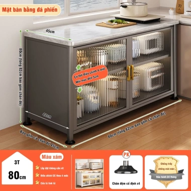 Tủ Bếp Thông Minh Chất Liệu Thép Carbon Cao Cấp Mặt Bàn Bằng Đá Tự Nhiên Chịu Nhiệt 1000°C 12