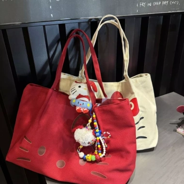Túi vải in hình hellokitty dễ thương Nhật Bản Thời trang nữ phong cách giản dị đi làm hàng ngày Túi đeo vai dung tích lớn 2