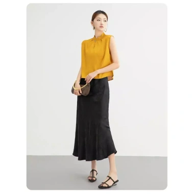 Váy công sở vải lụa jacquard nhăn màu dâu tự nhiên, sang trọng 8