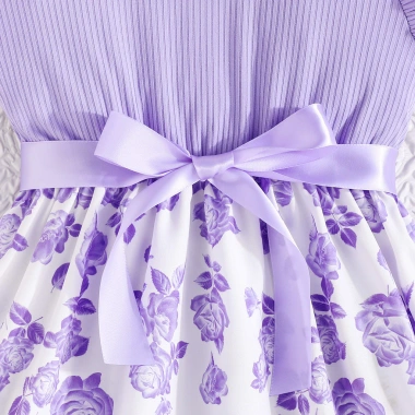 Váy đầm bé gái 4-10 tuổi tay ngắn đỏ tím hoa nhí - tiệc sinh nhật, Tết, Trung Thu
