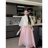 Váy nữ siêu xinh MINIMA áo tơ thêu tay bướm, nút chéo, chân váy dài đi du xuân - 225.005₫ 5