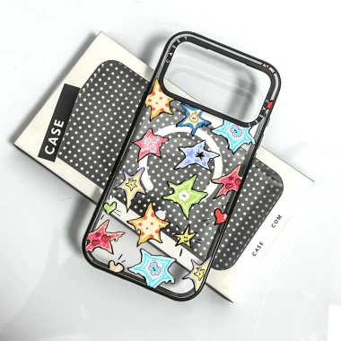 Vỏ sạc từ tính không dây Tương thích cho IPhone 14 13 15 16 17 ProMax Ốp lưng ngôi sao năm cánh đầy màu sắc Graffiti 14 PLUS 17Air Vỏ Acrylic trong suốt Hộp cản trước chống sốc cứng