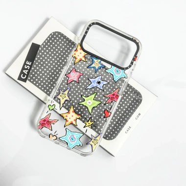 Vỏ sạc từ tính không dây Tương thích cho IPhone 14 13 15 16 17 ProMax Ốp lưng ngôi sao năm cánh đầy màu sắc Graffiti 14 PLUS 17Air Vỏ Acrylic trong suốt Hộp cản trước chống sốc cứng