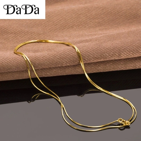 Hình ảnh sản phẩm Vòng cổ vàng 18k thật, Dây chuyền xương rắn mịn tinh khiết, Thích hợp cho cả nam nữ, làm quà tặng cho bạn bè