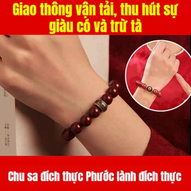 Vòng tay đá Mã Não Chu Sa HFH - Phong thủy, tâm linh, quà May Mắn 12 con Giáp