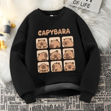 W.G.Q Áo Sweater Bé Trai , Áo Mùa Thu Đông Lớp Lót Lông Cừu Dày Ấm Áp Thoải Mái Với In capybara 4