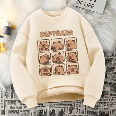 W.G.Q Áo Sweater Bé Trai , Áo Mùa Thu Đông Lớp Lót Lông Cừu Dày Ấm Áp Thoải Mái Với In capybara 5