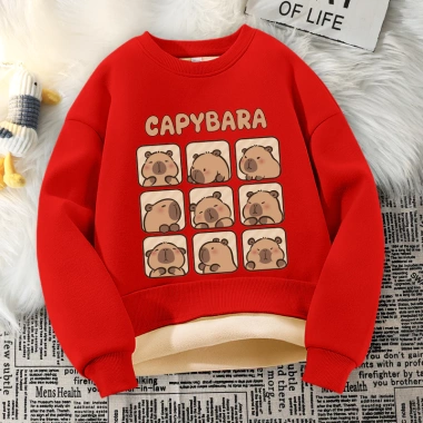 W.G.Q Áo Sweater Bé Trai , Áo Mùa Thu Đông Lớp Lót Lông Cừu Dày Ấm Áp Thoải Mái Với In capybara 6