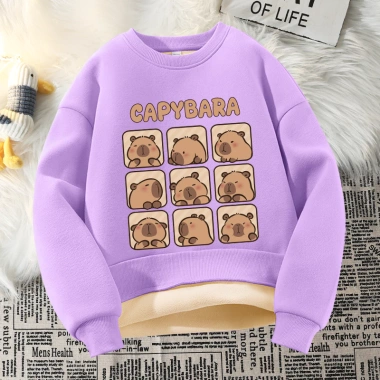 W.G.Q Áo Sweater Bé Trai , Áo Mùa Thu Đông Lớp Lót Lông Cừu Dày Ấm Áp Thoải Mái Với In capybara 10