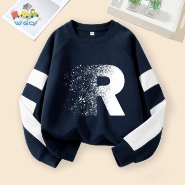 W.G.Q Áo Sweater bé trai, mùa xuân thu phong cách mỏng có họa tiết in, thoáng khí thoải mái Thích hợp cho trang phục thể thao ngoài trời