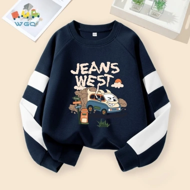 W.G.Q Áo Sweater bé trai, mùa xuân thu phong cách mỏng có họa tiết in, thoáng khí thoải mái Thích hợp cho trang phục thể thao ngoài trời