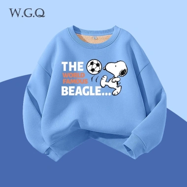 W.G.Q Áo Sweater lông cừu bé trai / bé gái , Lớp lót lông cừu phong cách thu đông dày dặn, màu trơn với họa tiết Snoopy