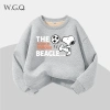 W.G.Q Áo Sweater lông cừu bé trai / bé gái , Lớp lót lông cừu phong cách thu đông dày dặn, màu trơn với họa tiết Snoopy 5