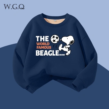 W.G.Q Áo Sweater lông cừu bé trai / bé gái , Lớp lót lông cừu phong cách thu đông dày dặn, màu trơn với họa tiết Snoopy