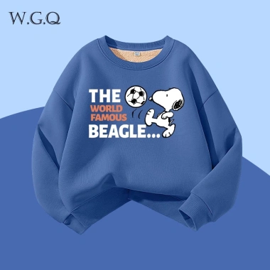 W.G.Q Áo Sweater lông cừu bé trai / bé gái , Lớp lót lông cừu phong cách thu đông dày dặn, màu trơn với họa tiết Snoopy