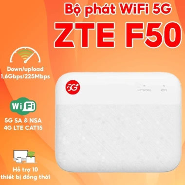 ZTE F50 WiFi 4G/5G: 1.6Gbps, Kết nối 10 thiết bị, 2 băng tần - Giảm giá 1.4 triệu