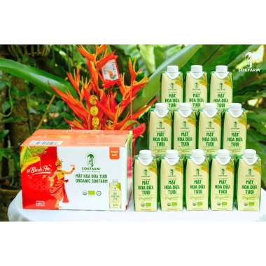 1 Thùng 12 Chai Nước Uống Mật Hoa Dừa Tươi Organic SOKFARM 330ml - Đặc Sản Thơm Ngon Giá Ưu Đãi 295k