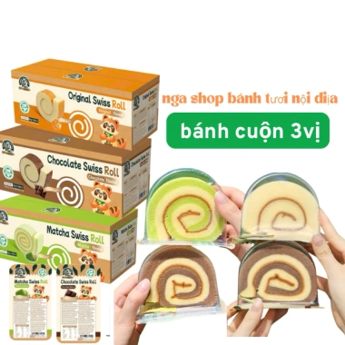 1 thùng 2kg 24 bánh cuộn 3 vị trà xanh, sô-cô-la, bông lan mềm - giá 314.888 VND