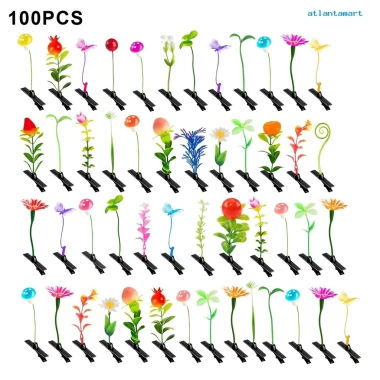 100 kẹp tóc cây nhân tạo hoa cỏ nấm mỏ vịt – chụp ảnh, quà Giáng Sinh cho bé gái