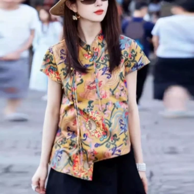 2.025 Đầm Nữ Phong Cách Trung Hoa Cổ Quan Thoại Tay Ngắn Màu Trơn Thời Trang