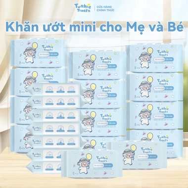5 bịch 40 gói Tushie Treats Khăn ướt mini không mùi, không hóa chất - 8 rút/gói, giảm giá 113.000 VND
