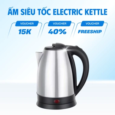 Ấm đun nước siêu tốc Inox 1.8L Electric Kettle, chính hãng, sôi nhanh tự ngắt, 90.000₫