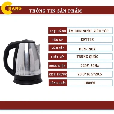 Ấm Siêu Tốc Đun Nước 1.8L Inox An Toàn - Siêu Nhanh, Giá 99k Giảm Giá