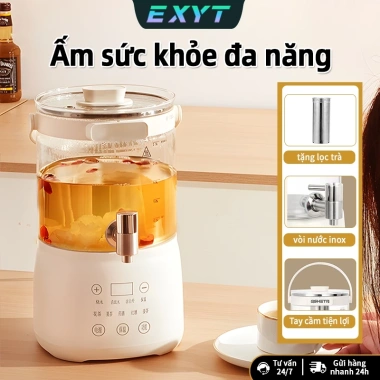 Ấm thủy tinh thông minh EXYT 3L giữ nhiệt 24h 9 chức năng tặng rây lọc inox cao cấp