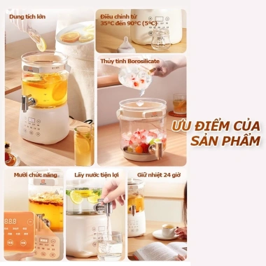 Ấm thủy tinh thông minh EXYT 3L giữ nhiệt 24h 9 chức năng tặng rây lọc inox cao cấp