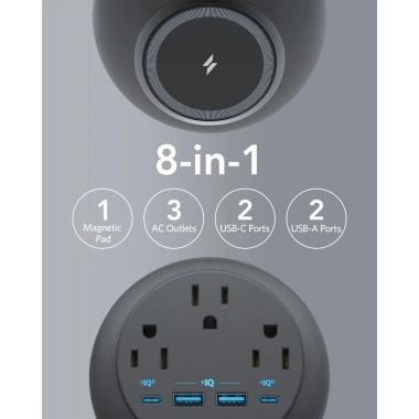Anker 637 MagGo A9.137 Trạm sạc 65W 8in1 – 1 sạc từ tính, 3 AC, 2 USB‑A, 2 USB‑C, Giá 2.05 triệu
