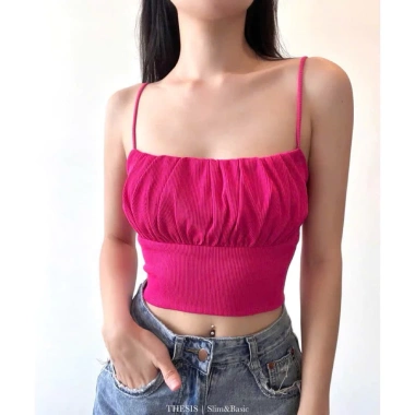 Áo 2 dây nhúm ngực 2 lớp, bigsize, vải tăm lụa cao cấp, có mút & giãn - 72.806₫