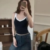Áo 2 dây tim viền phối màu cá tính, vải tăm lụa cao cấp, thiết kế độc đáo thời trang mùa hè, phù hợp mọi dịp - Giá chỉ 85.800 VND